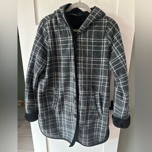 Ike Behar Womens Plush Lined Hooded Jacket, Charcoal Plaid, Large
